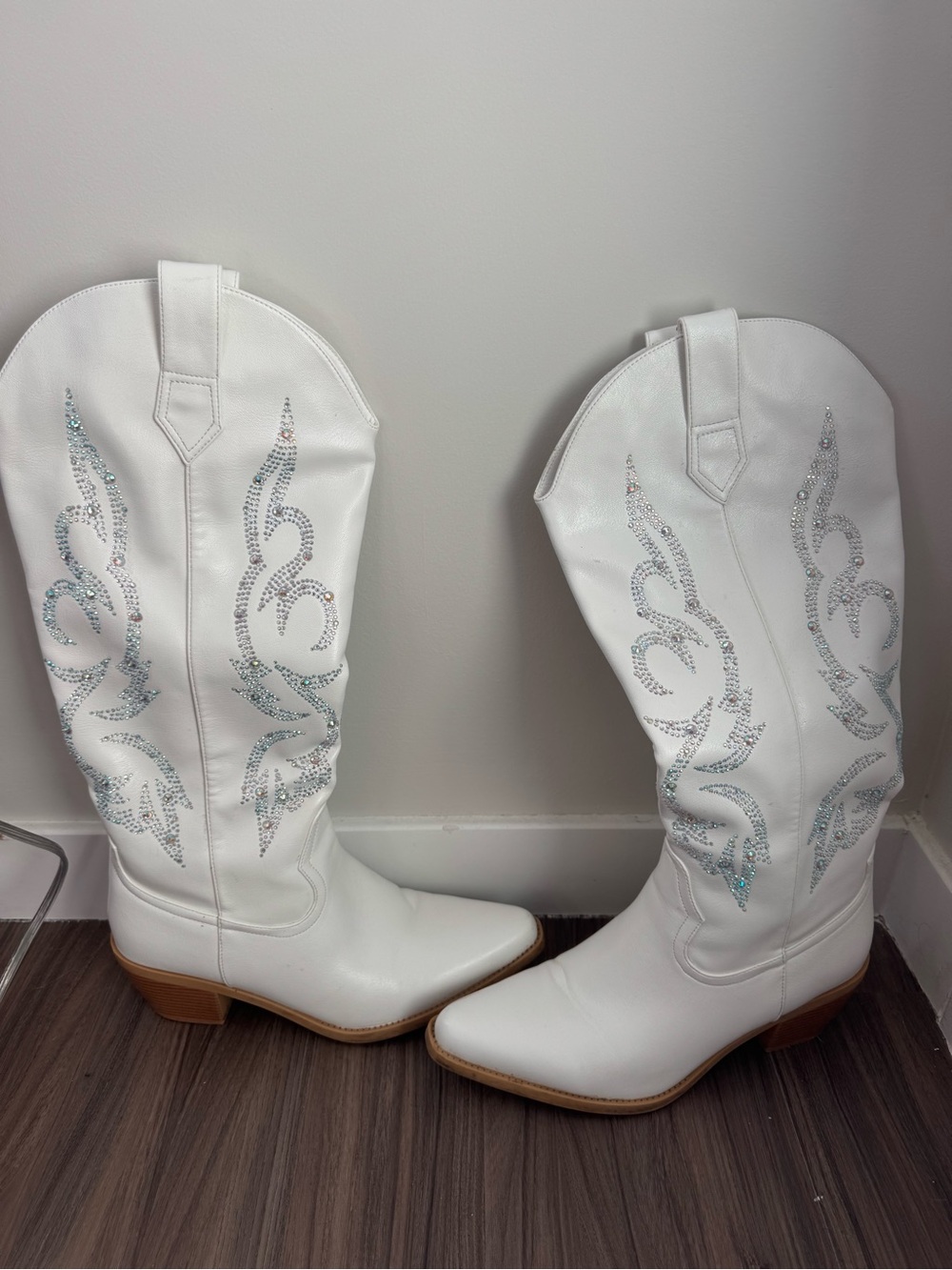 White Women's Cowgirl Boot with Silver Embellishment
